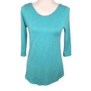 Beyond Yoga Turquoise & Gray Striped Super Soft Loungewear Top Size XS